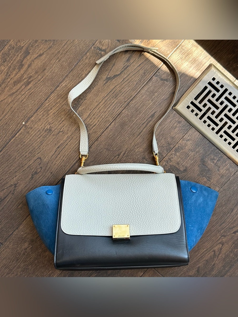 Celine multicolored trapeze blue black tote shoulder bag